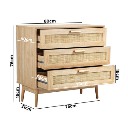 3 Chest of Drawers Tallboy Cabinet Clothes Storage Rattan Furniture