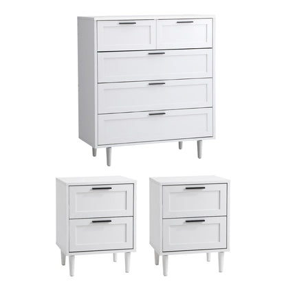 5 Chest of Drawers and 2 Bedside Tables Bedroom Set White