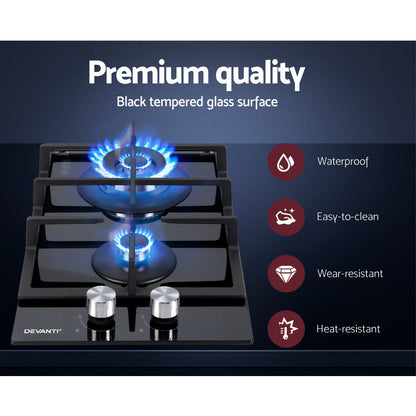 Gas Cooktop 30Cm 2 Burner Black