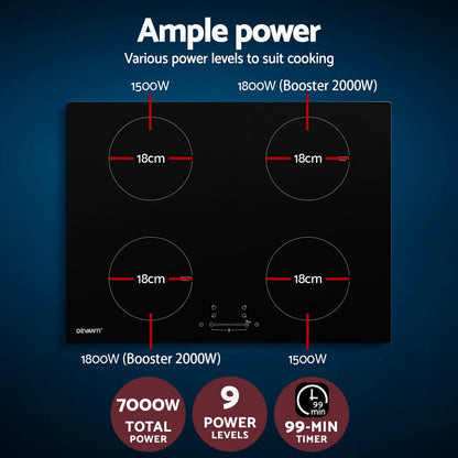 Electric Induction Cooktop 70cm Ceramic 4 Zones Stove Cook Top