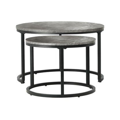 Set of 2 Coffee Table Round Marble Nesting Side End Table Grey & Black