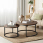 Set of 2 Coffee Table Round Nesting Side End Table Walnut & Black