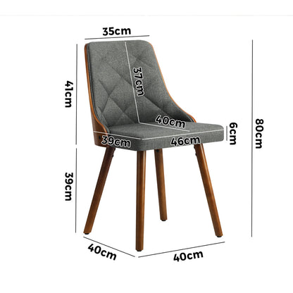 Dining Chairs Wooden Chair Kitchen Cafe Faux Linen fabric Padded Seatx2