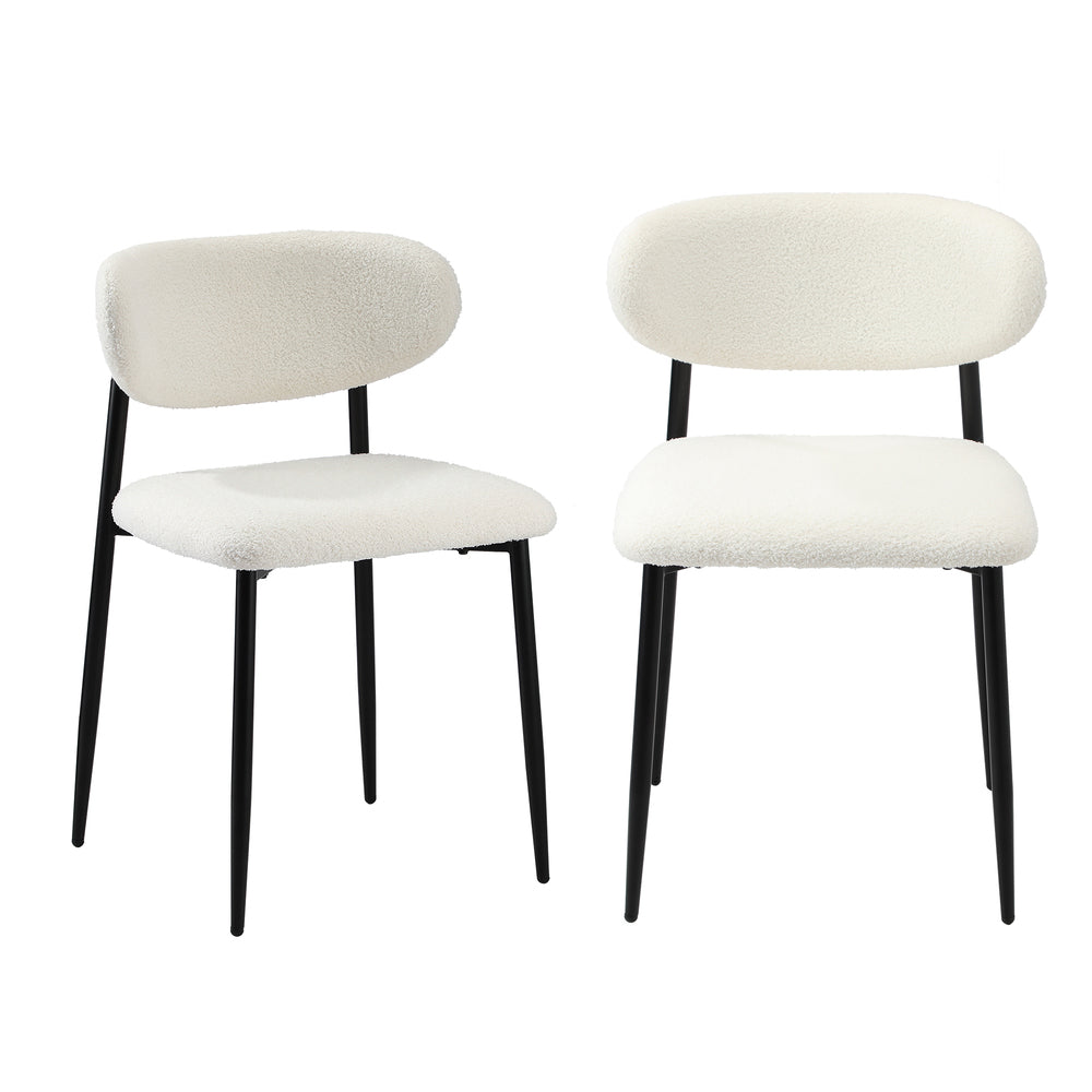 2x Dining Chairs Boucle Black/Wood and White
