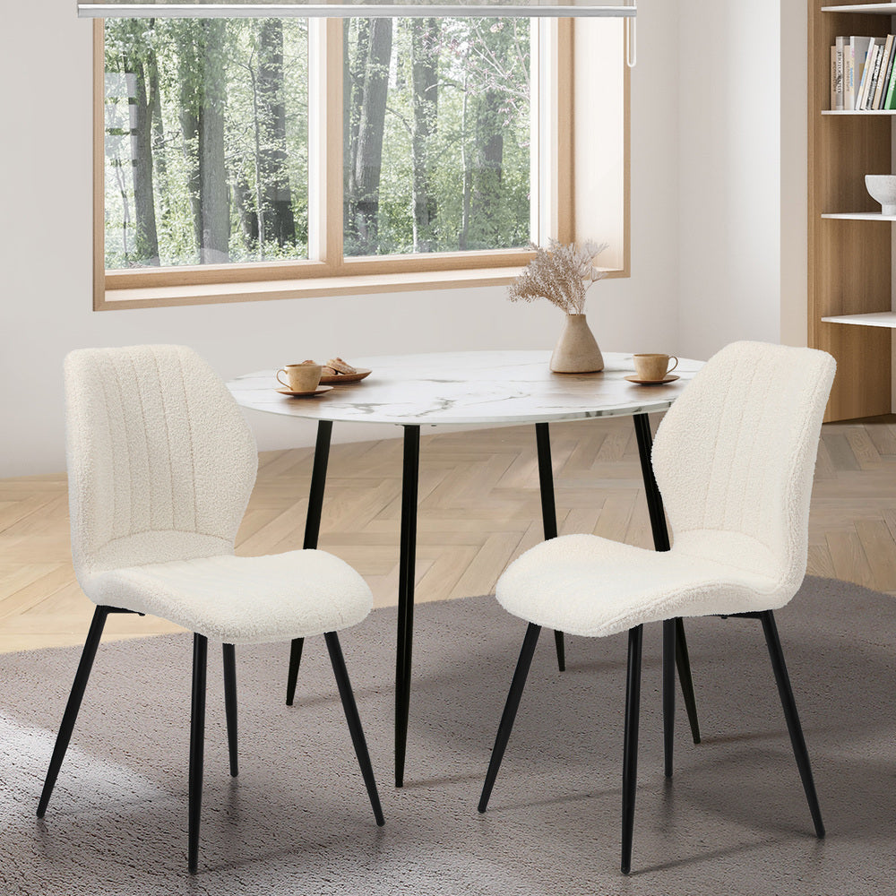 Set of 4 Dining Chairs Padded Seat Armless Boucle White