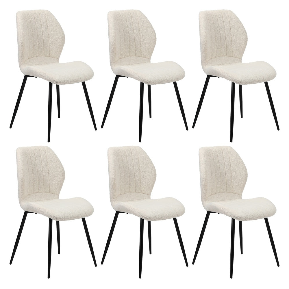 Set of 8 Dining Chairs Padded Seat Armless Boucle White