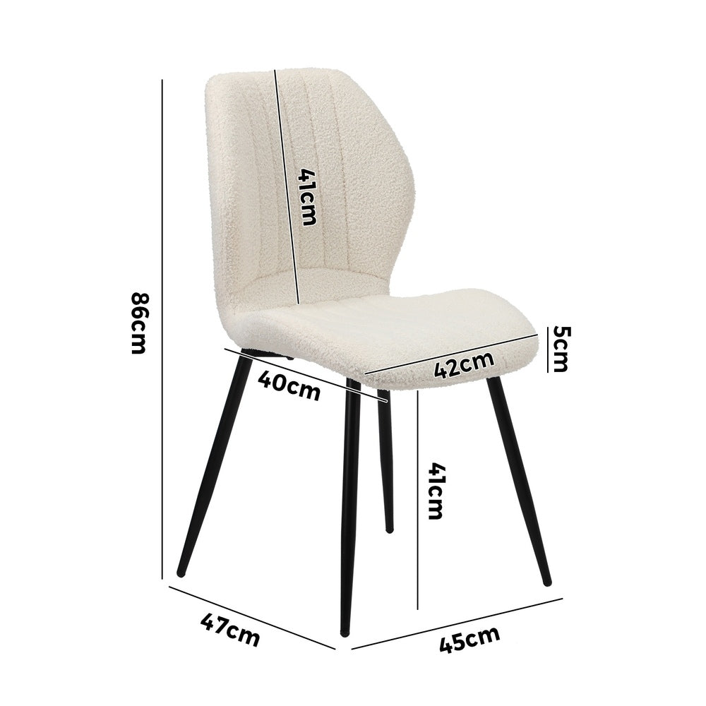 Set of 2 Dining Chairs Padded Seat Armless Boucle White