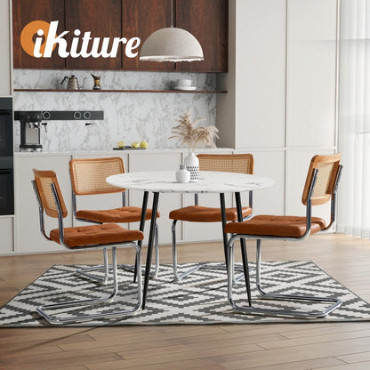 4x Rattan Dining Chair Cesca Replica Cantilever Velvet