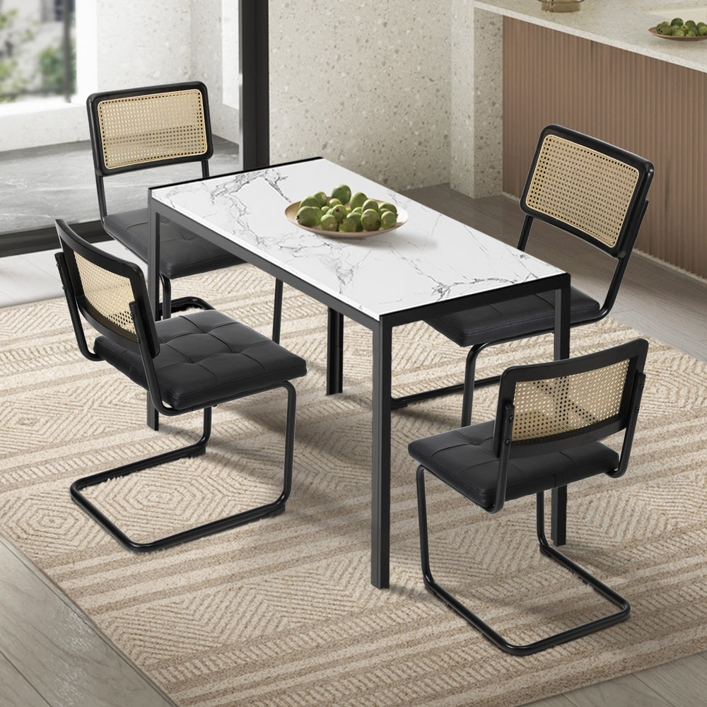 140cm Rectangle Dining Table with 6PCS Dining Chairs Leather Black