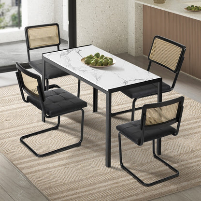 140cm Rectangle Dining Table with 6PCS Dining Chairs Leather Black