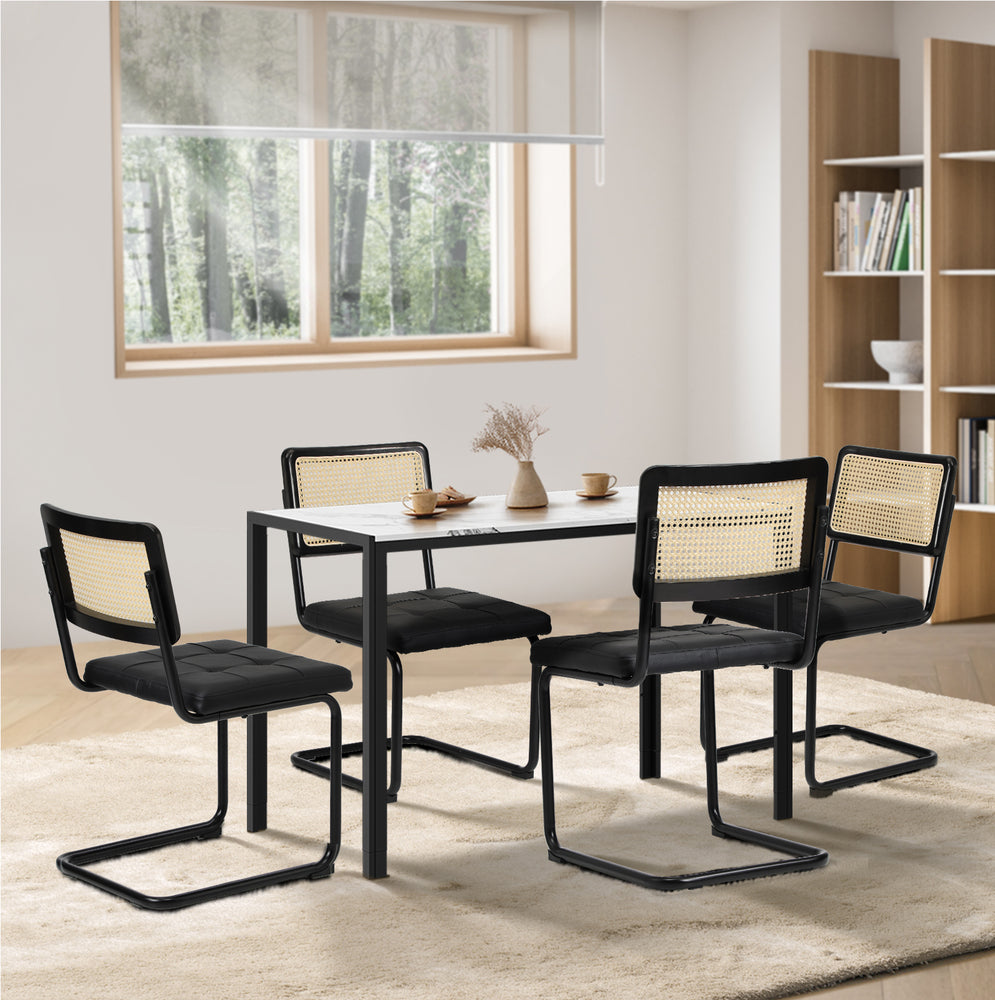 120cm Rectangle Dining Table with 4PCS Dining Chairs Leather Black