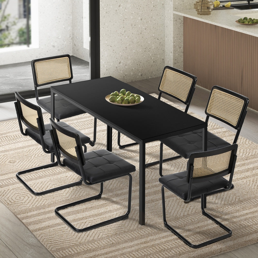 120cm Rectangle Dining Table with 4PCS Dining Chairs Leather Black