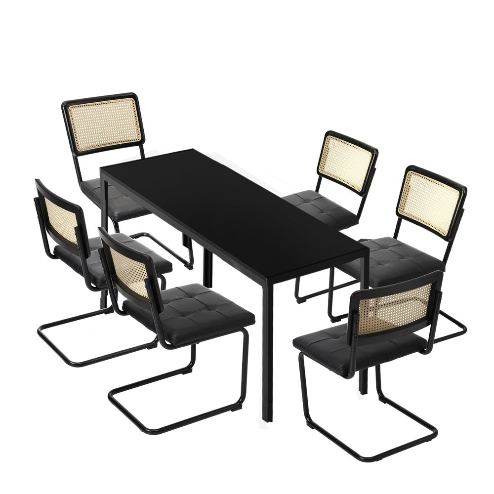 120cm Rectangle Dining Table with 4PCS Dining Chairs Leather Black