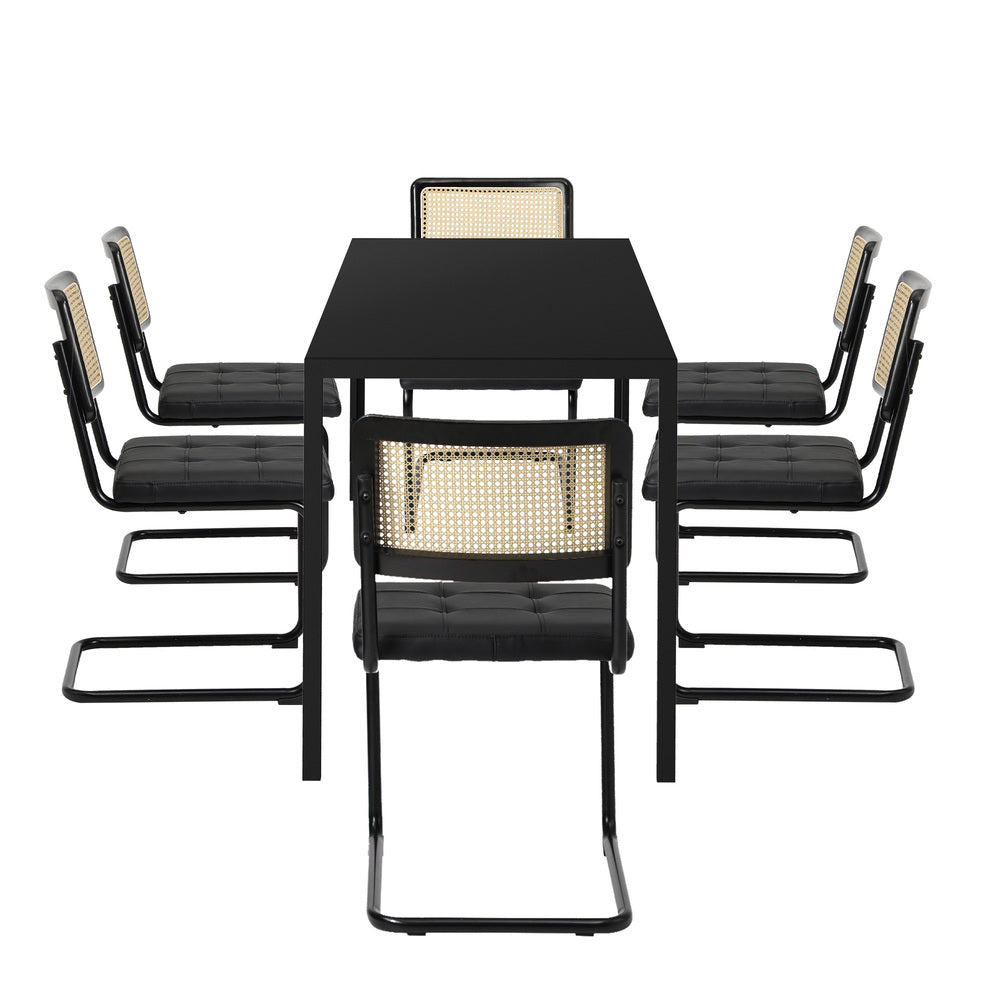 120cm Rectangle Dining Table with 4PCS Dining Chairs Leather Black