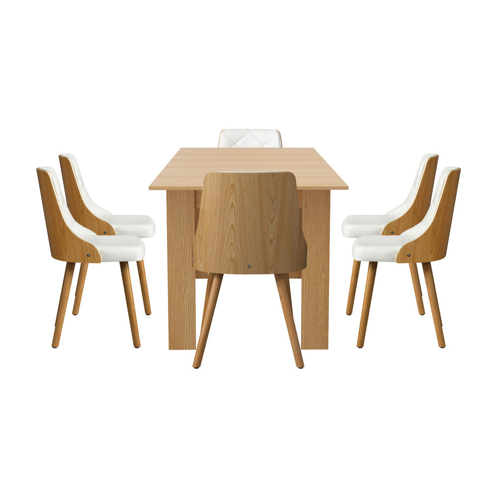 200cm Extendable Dining Table with 6PCS Dining Chairs PU Leather White