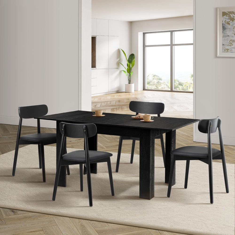160cm Extendable Dining Table with 6x Dining Chairs PU Leather Black