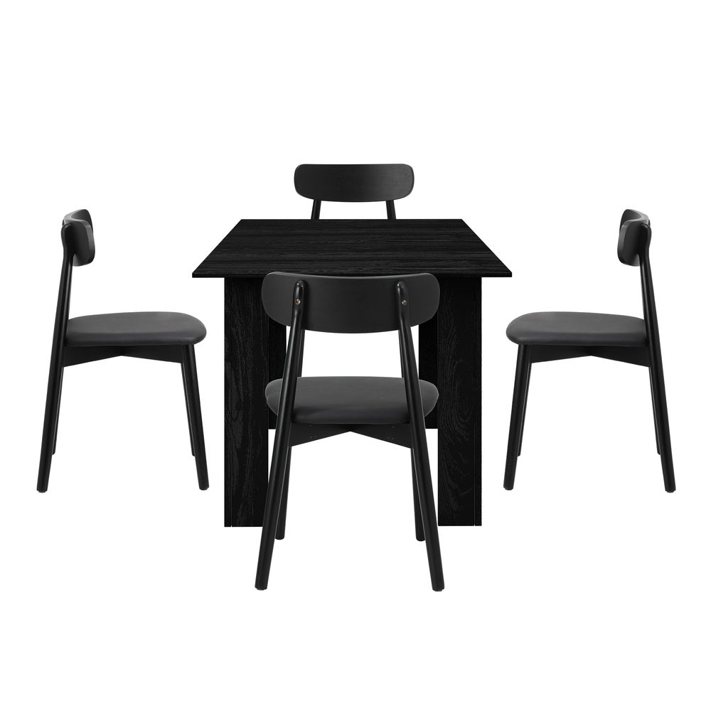 160cm Extendable Dining Table with 6x Dining Chairs PU Leather Black