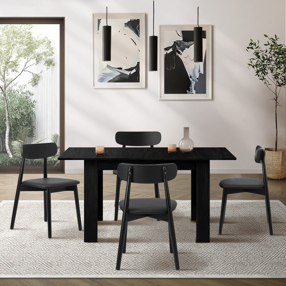160cm Extendable Dining Table with 6x Dining Chairs PU Leather Black