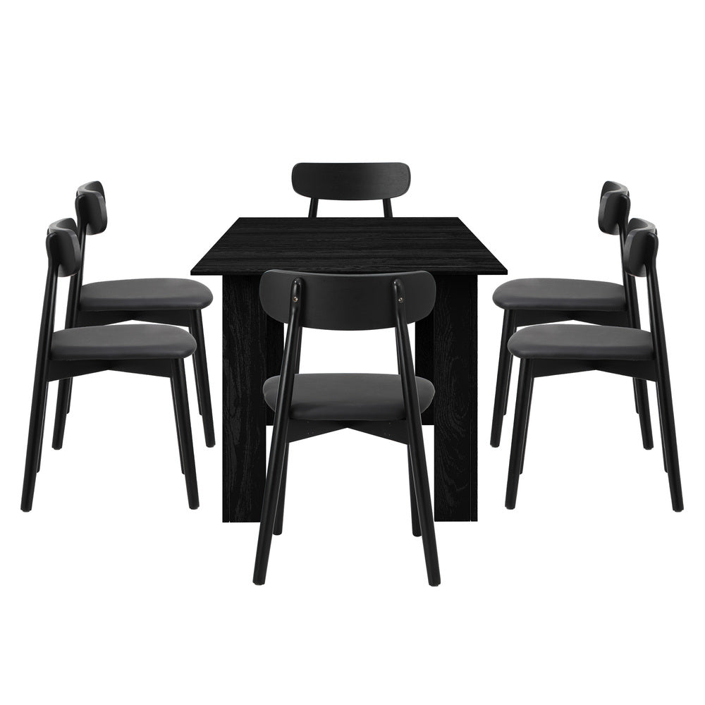 160cm Extendable Dining Table with 4x Dining Chairs PU Leather Black