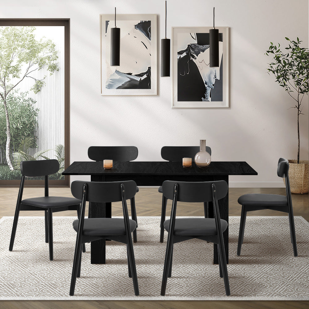 160cm Extendable Dining Table with 4x Dining Chairs PU Leather Black