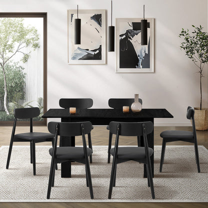 160cm Extendable Dining Table with 4x Dining Chairs PU Leather Black