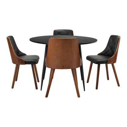 110cm Round Dining Table with 4 Chairs Leather Black