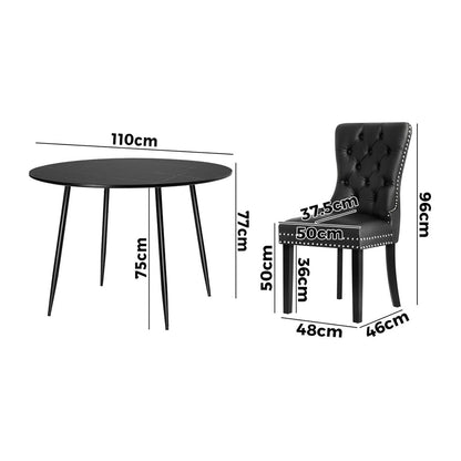110cm Round Dining Table with 4PCS Chairs Velvet Black