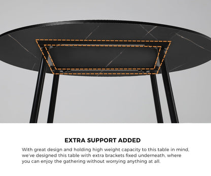 110cm Round Dining Table with 4PCS Chairs Velvet Black