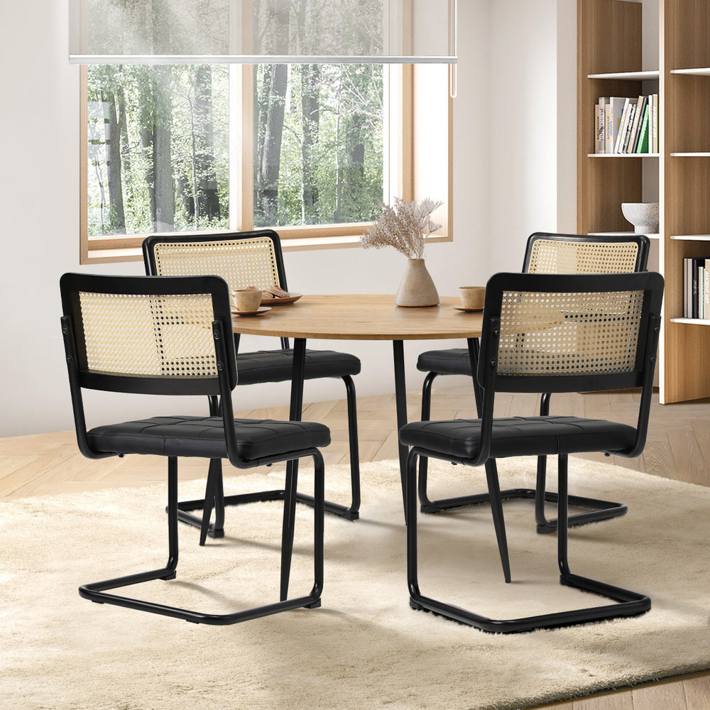 110cm Round Dining Table with 4PCS Dining Chairs Leather Black