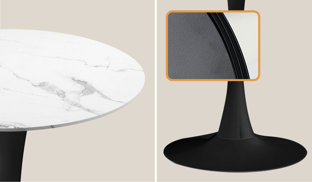 60cm Round Dining Table with 2PCS Dining Chairs PU Leather Black