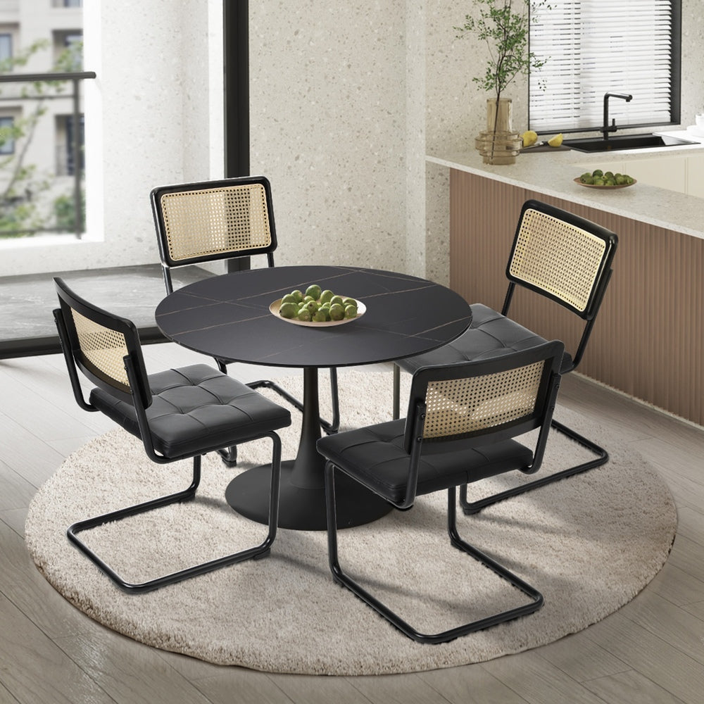 90cm Round Dining Table with 5PCS Dining Chairs Velvet White&Green