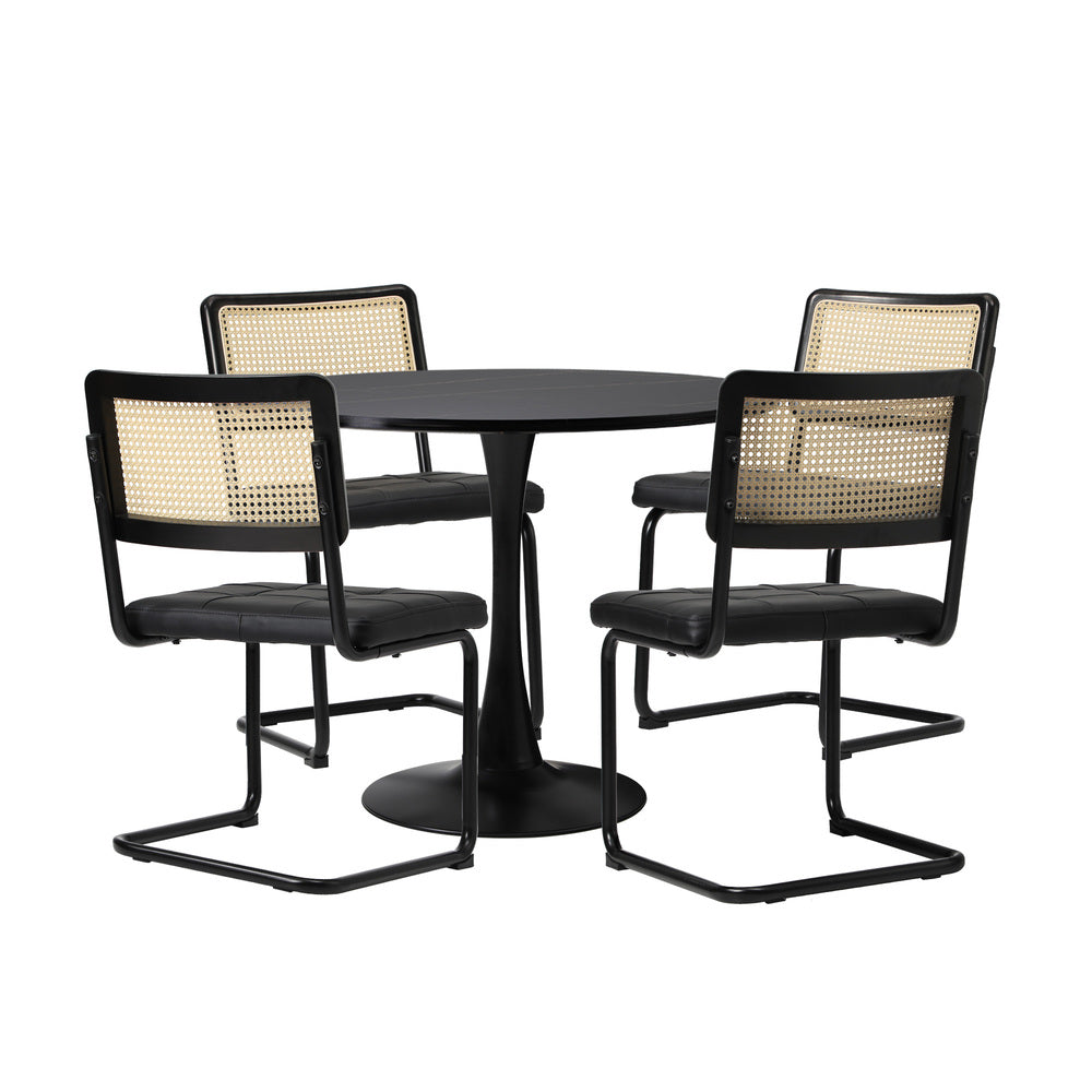 Round Dining Table with Dining Chairs PU Leather/Velvet
