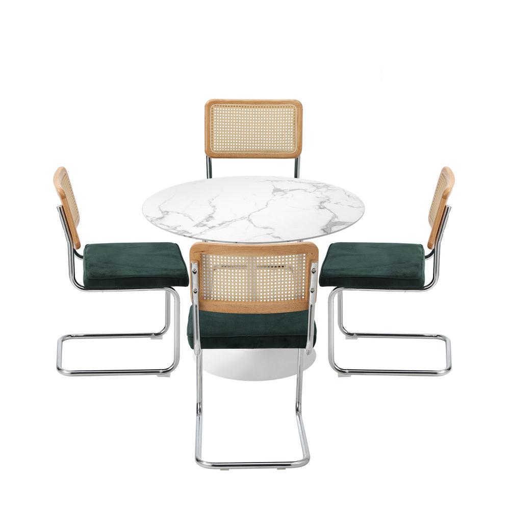90cm Round Dining Table with 5PCS Dining Chairs PU Leather Black