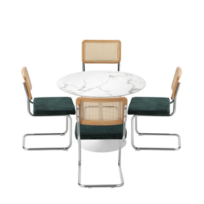 90cm Round Dining Table with 5PCS Dining Chairs PU Leather Black