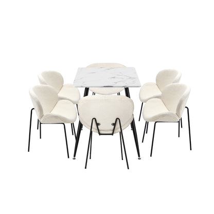 120cm Rectangle Dining Table with 4 Chairs Sherpa White