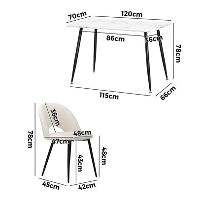 120cm Rectangle Dining Table with 6PCS Chairs Sherpa White