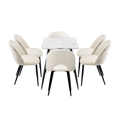 120cm Rectangle Dining Table with 4PCS Chairs Sherpa White
