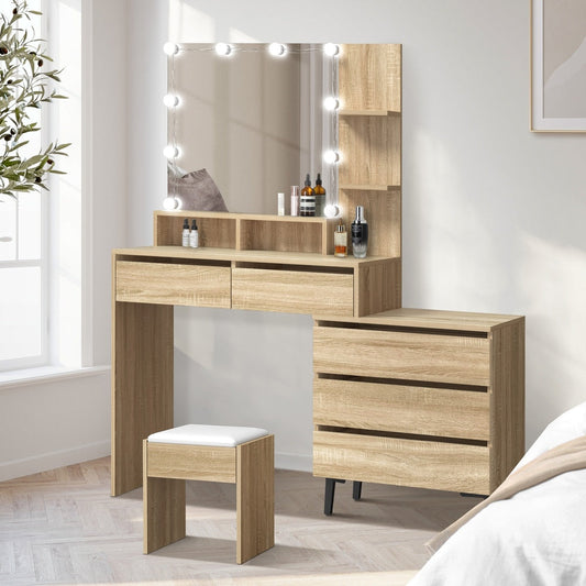 Dressing Table Stool Set 10 LED Bulbs Natural
