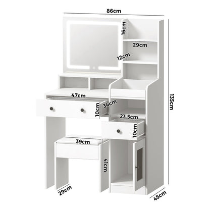 Dressing Table Stool Set LED Light White