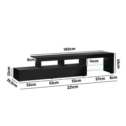 TV Cabinet Entertainment Unit Stand RGB LED Gloss Furniture Black 220cm