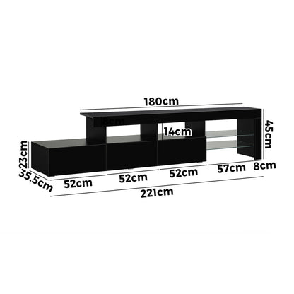 TV Cabinet Entertainment Unit Stand RGB LED Gloss Furniture Black 220cm