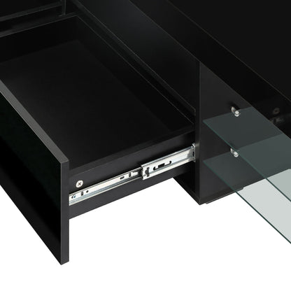 TV Cabinet Entertainment Unit Stand RGB LED Gloss Furniture Black 220cm