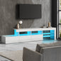 TV Cabinet Entertainment Unit Stand RGB LED Gloss Furniture White 220cm