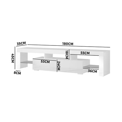 TV Cabinet Entertainment Unit Stand LED RGB Gloss Furniture White 180CM
