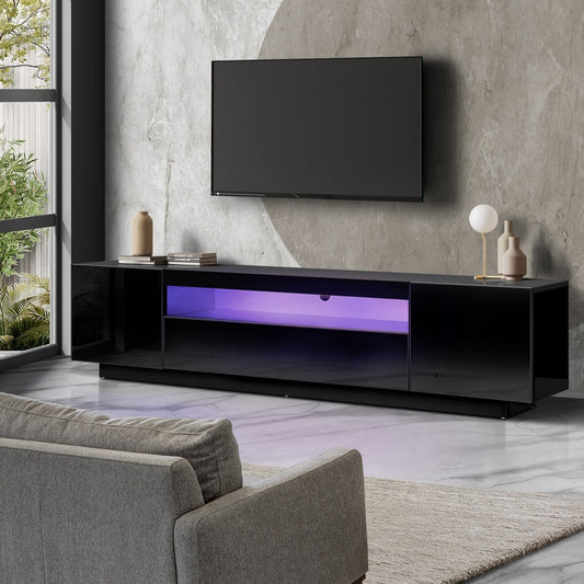 TV Cabinet Entertainment Unit Stand Gloss RGB LED Furniture Black 180CM