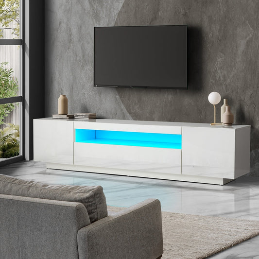 TV Cabinet Entertainment Unit Stand Gloss RGB LED Furniture White 180CM