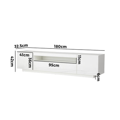 TV Cabinet Entertainment Unit Stand Gloss RGB LED Furniture White 180CM