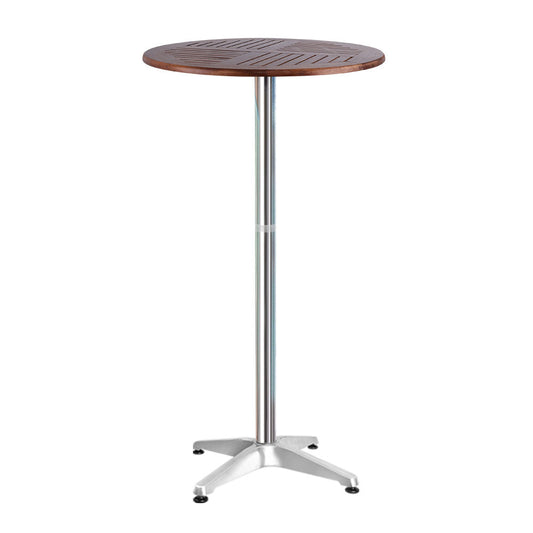 Outdoor Bar Table Wooden Cafe Table Aluminium Pole Round