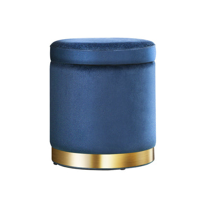 Ottoman Storage Foot Stool Round Velvet Navy