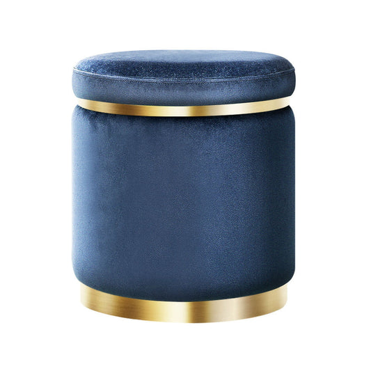 Ottoman Foot Stool Round Velvet Navy